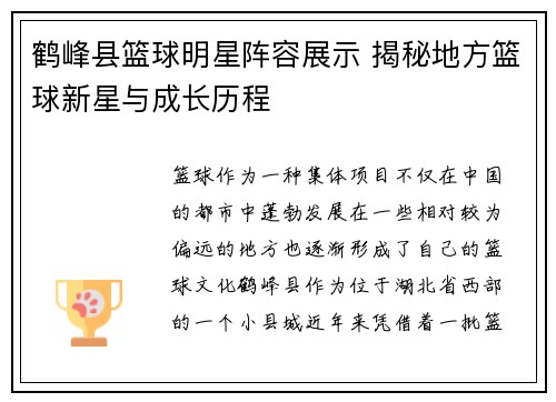 鹤峰县篮球明星阵容展示 揭秘地方篮球新星与成长历程
